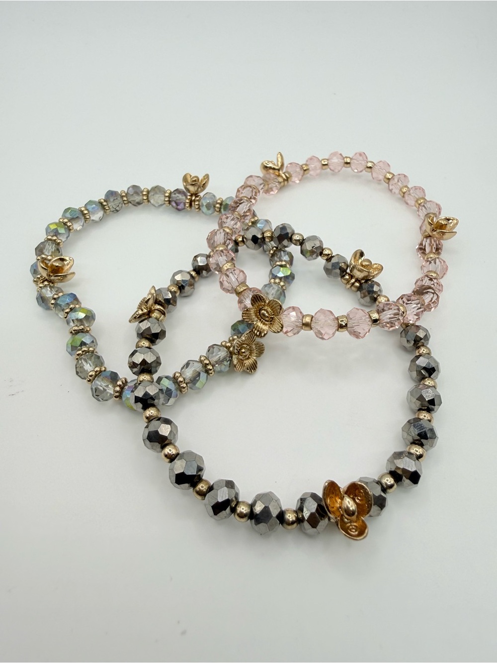 Park Lane Garden Bracelet Set of 3 Blush Gray Iridescent Beaded Stretch